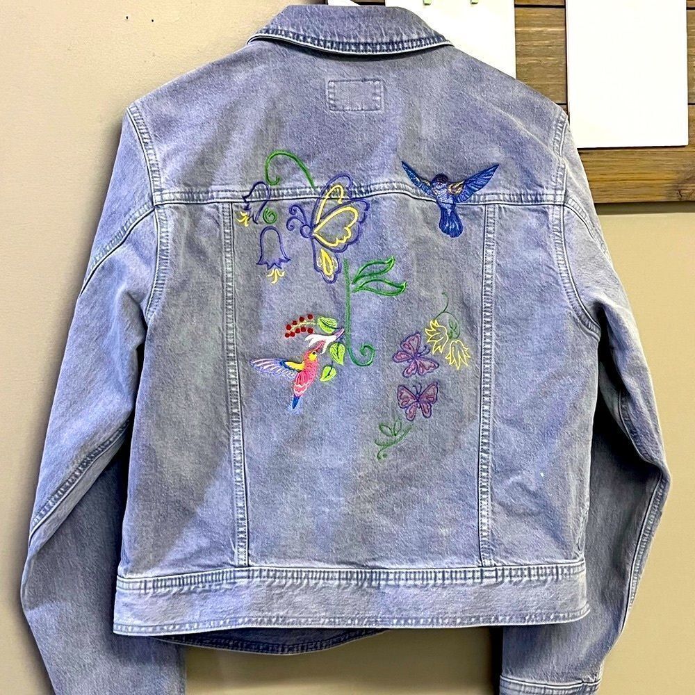 NWT-Universal Thread Purple Denim Jean Jacket with Defects and Home Embroidery-S
